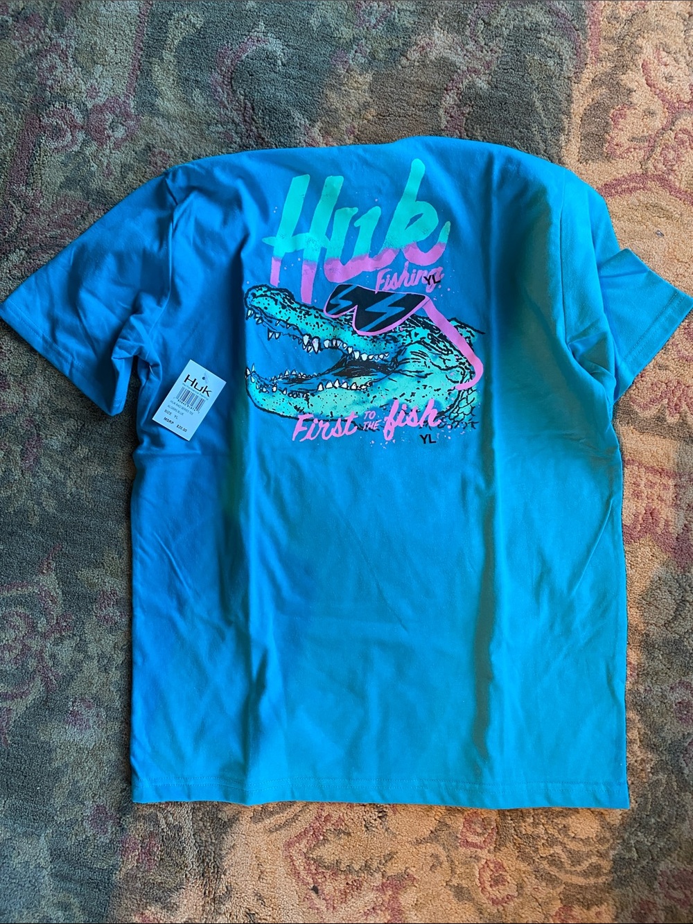 Huk Teal Graphic Tee with Neon Pink & Aqua Gator Design